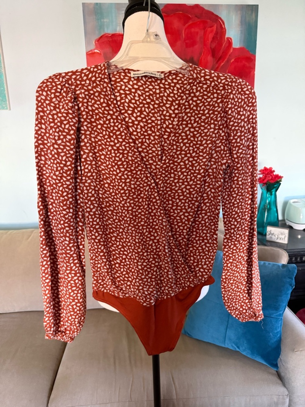 Abercrombie And Fitch Women’s rust Long Sleeve Bodysuit Top Size XS X-Small